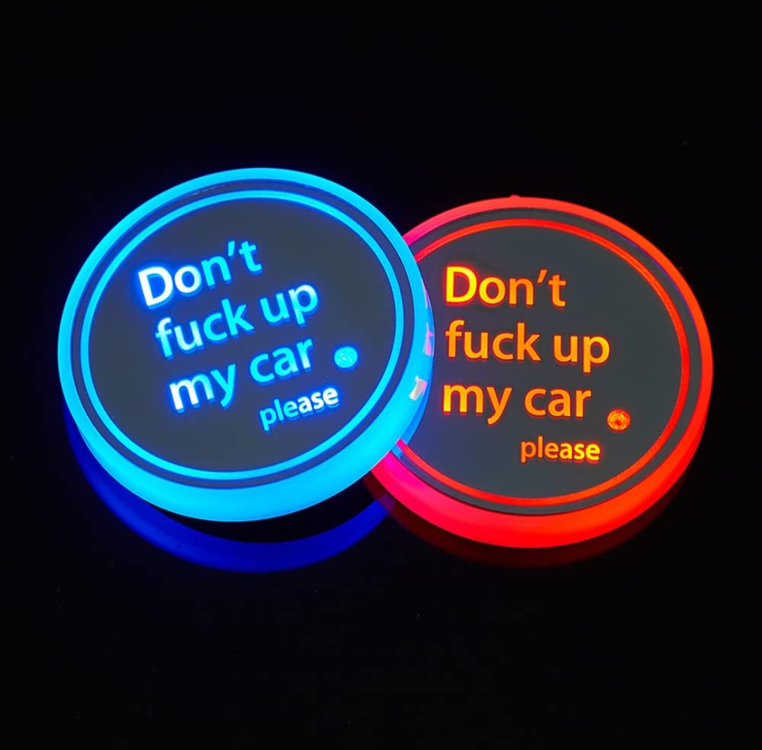 Funny LED 2pc Car Cup Holder Coasters Universal Fit 2.75" 7 Modes