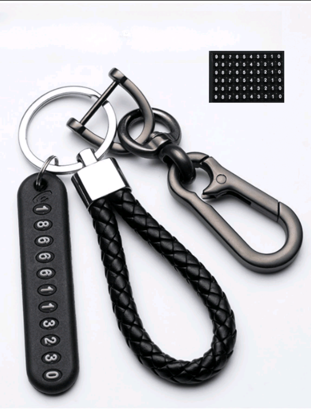 Black PU Leather Lanyard Keychain Anti Loss Number Key Chain Unisex