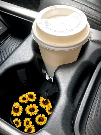 Cute 2pc Women's Sunflower Design Car Cup Holder Coasters Universal Fit