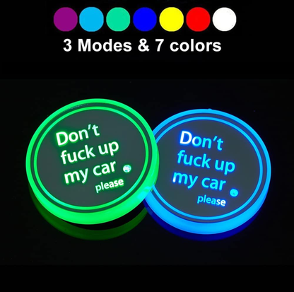 Funny LED 2pc Car Cup Holder Coasters Universal Fit 2.75" 7 Modes