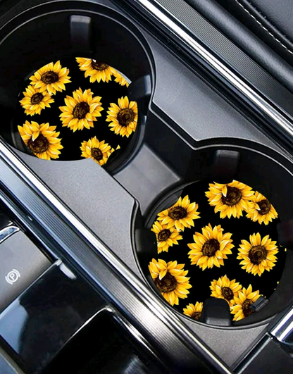 Cute 2pc Women's Sunflower Design Car Cup Holder Coasters Universal Fit