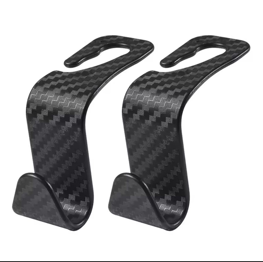 2pc Carbon Fiber Car Headrest Hooks For Cars Trucks SUV's Universal Fit