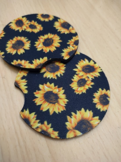 Cute 2pc Women's Sunflower Design Car Cup Holder Coasters Universal Fit