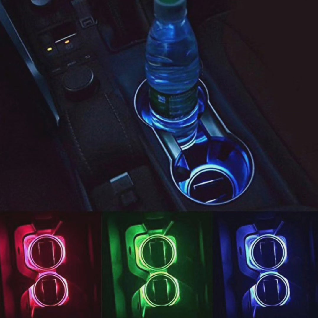 Funny LED 2pc Car Cup Holder Coasters Universal Fit 2.75" 7 Modes