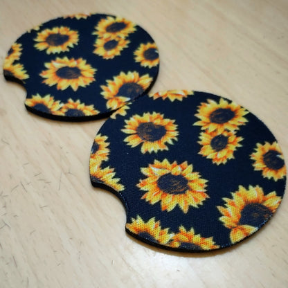 Cute 2pc Women's Sunflower Design Car Cup Holder Coasters Universal Fit