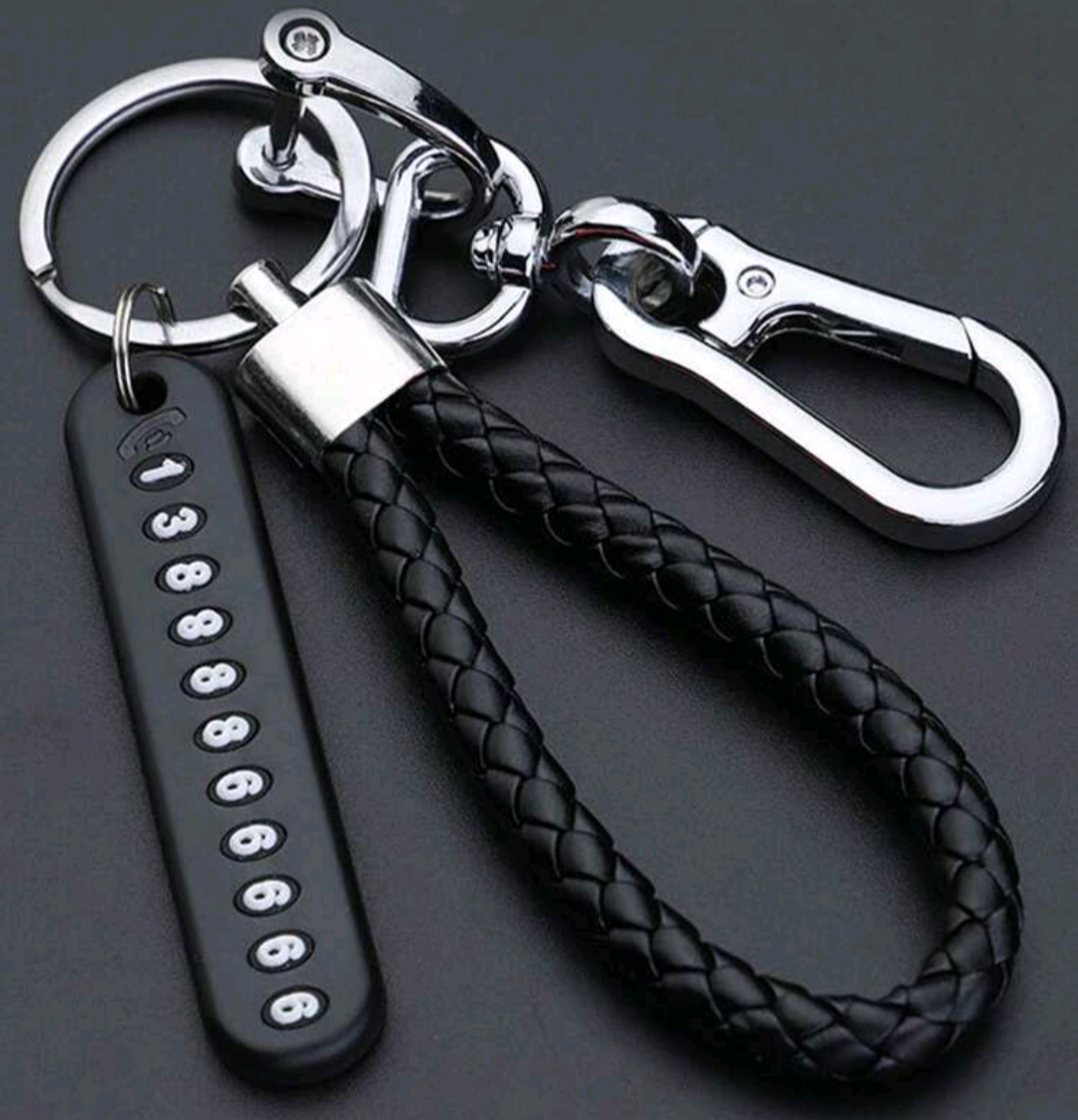 Black PU Leather Lanyard Keychain Anti Loss Number Key Chain Unisex