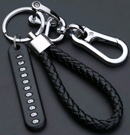 Black PU Leather Lanyard Keychain Anti Loss Number Key Chain Unisex