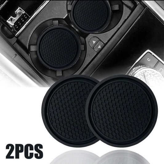 2pc Black Universal Car Coaster Set For Cars Trucks SUVs